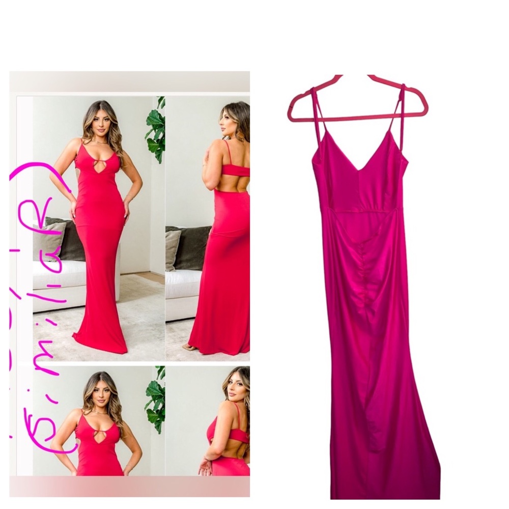 Pink backless, fitted dress Ruching at back, Small barbiecore
